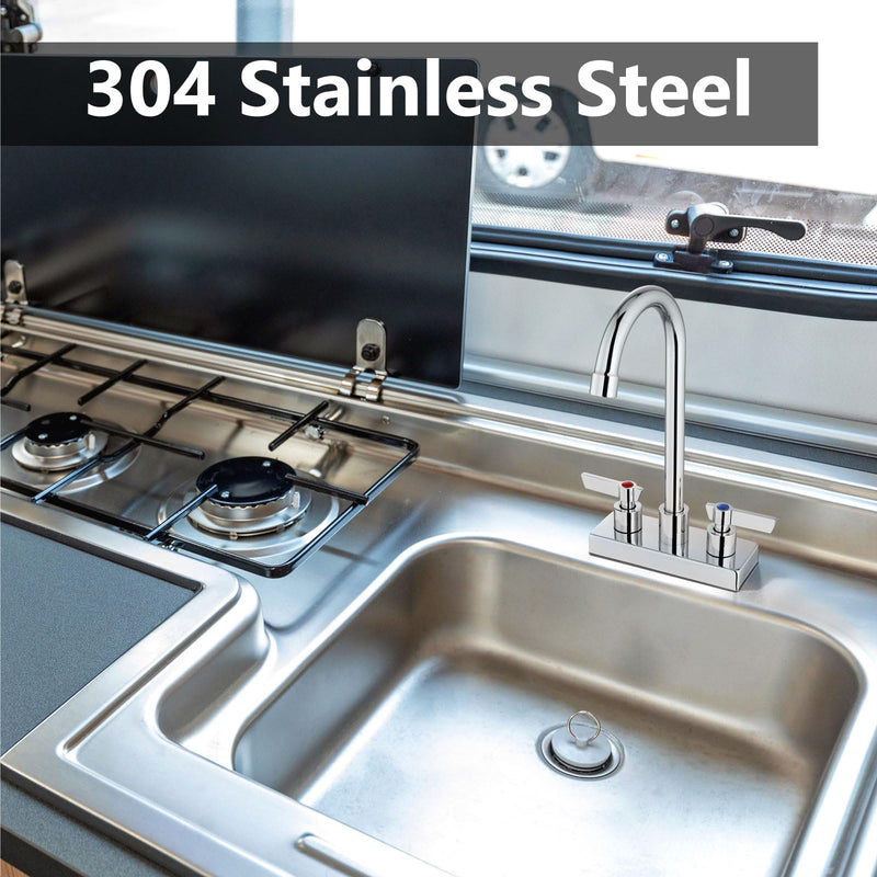 Bar Sink Faucet 4 Inch Center Deck Mount,2 Hole Prep Sink Faucet Dual Handles Commercial Utility Laundry Kitchen,Polished Chrome Polished Chrome