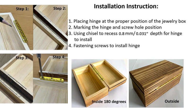 QCAA Solid Brass 180 Degree Wooden Jewery Box Hinge, Cabinet Closet Hinge, 102mm x 18mm(4.02" x 0.71"), Matte Black, Made in Taiwan, 4 Pack 102mm - 4 Pack
