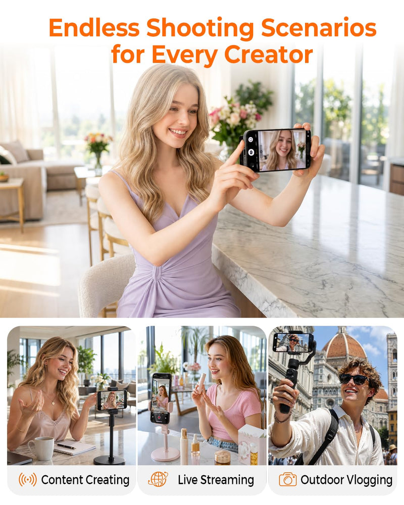 Wireless Selfie Monitor Screen for iPhone Magnetic Back Camera – Real-Time 4K Live Preview for Livestreaming Product Demos Online Teaching Solo Vlogging – Portable HD Ultra-Clear Sharp Pro+ Black