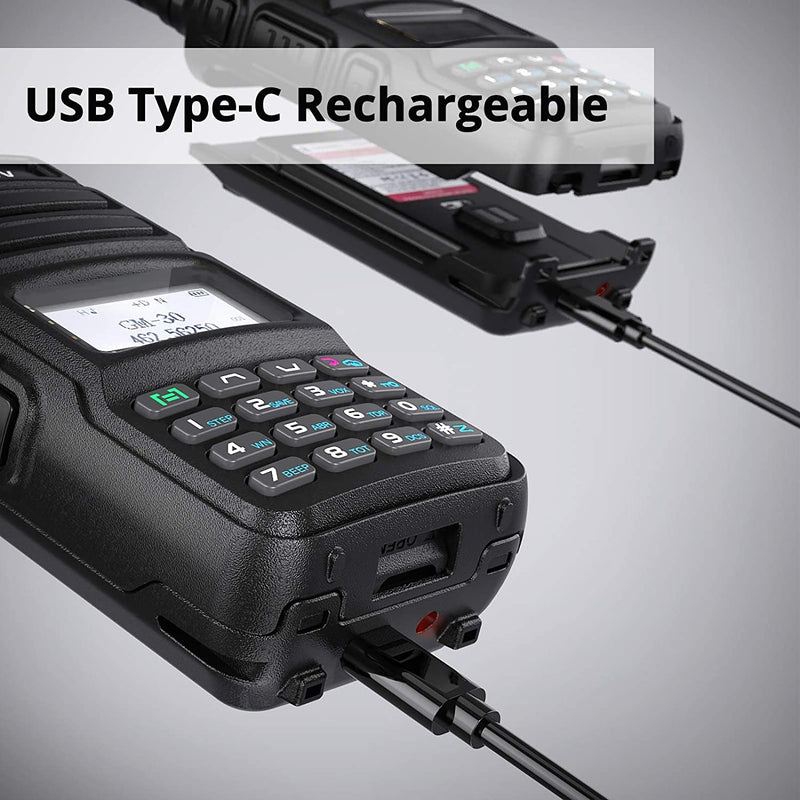 2 Pack Radioddity GM-30 GMRS Radio, Handheld 5W Long Range Two Way Radio for Adults, GMRS Repeater Capable, Display Sync, USB Programming Cable + 2 Pack RD-203 Waterproof Speaker Mic