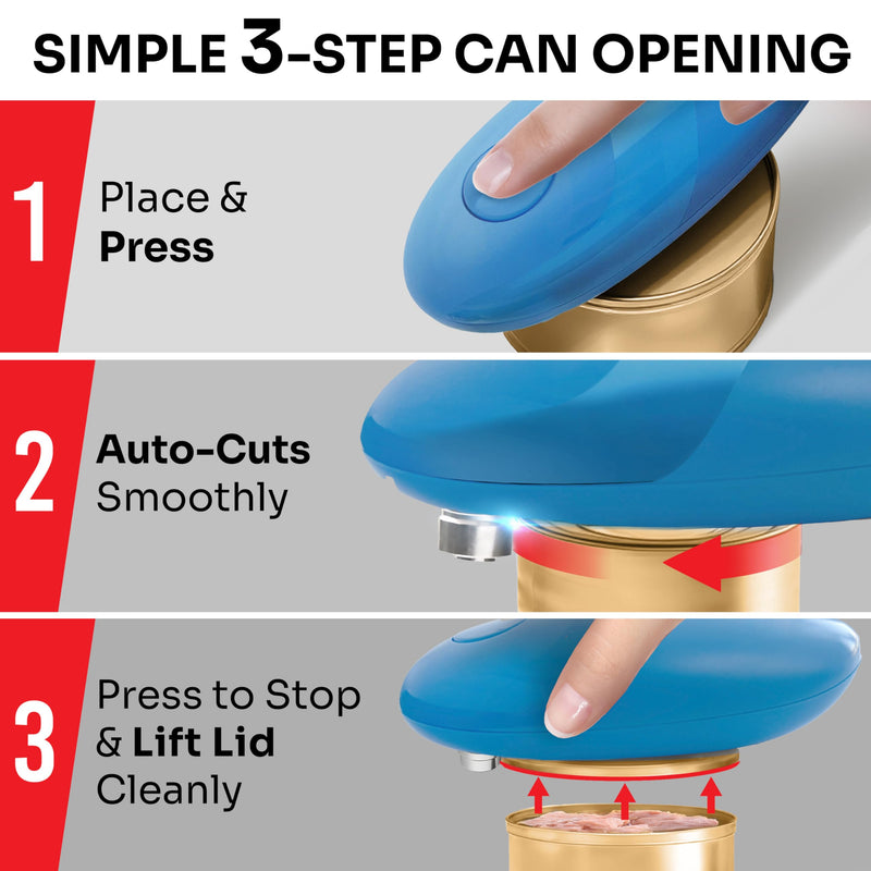 MÜELLERHOME SmoothEdge Auto Electric Can Opener – Battery‑Operated One‑Touch w Magnet Lid Lifter, Smooth‑Edge Cut Technology – Portable Hands‑Free Automatic Can Opener for Seniors & Arthritis, Blue