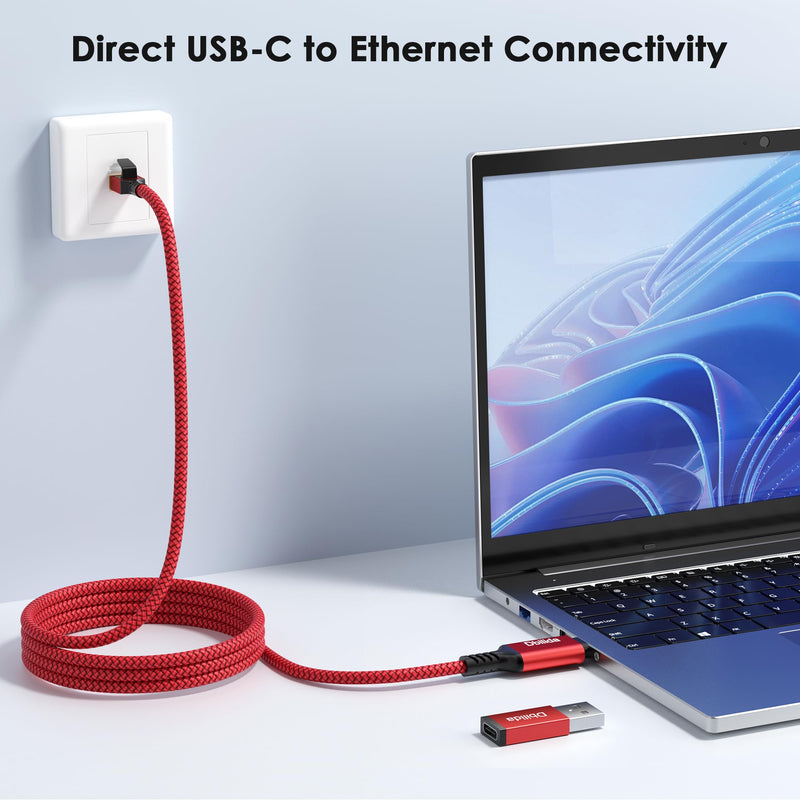 USB C to Ethernet Cable 25 FT - 2 in 1, USB A/C to RJ45 Cable, 1Gbps Braided Ethernet to USB C Cable, Type C to RJ45 Ethernet for Thunderbolt 4/5, MacBook Pro/Air, iPhone 16/17, XPS, Galaxy S24 25FT
