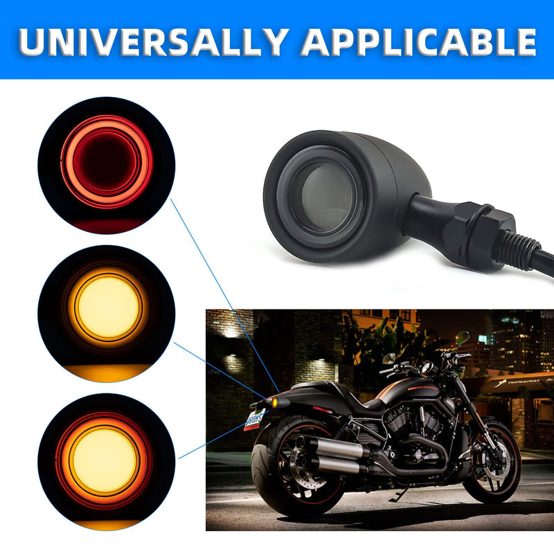 Motorcycle Turn Signals Led Tail Lights 2 Pack, Retro 40 Leds Amber Red Brake Light Rear Indicator Blinkers Universal Fits Harley Davidson Honda Kawasaki Suzuki Triumph Yamaha (Matte Black) 2052-2PCS-REAR-BK