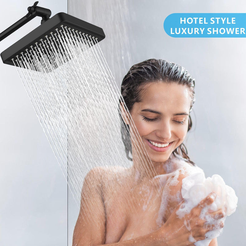 Voolan High Pressure Rain Shower Head - Luxury Modern Look - The Adjustable Replacement For Your Bathroom Showerhead - 6" Square High Flow Pressure Boosting Showers (Matte Black) Matte Black