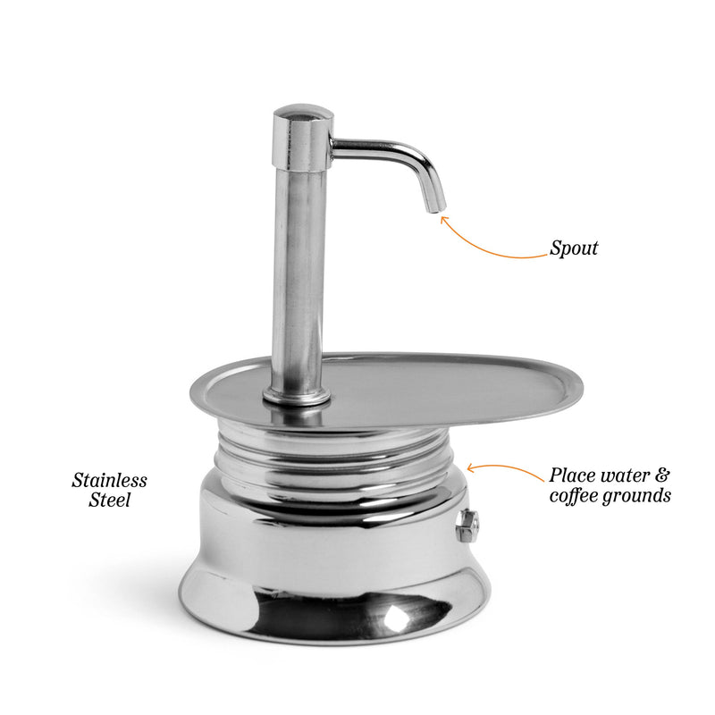 Kings County Tools Single Spout 1 Cup Coffee Maker - Stainless Steel Stovetop Espresso Maker - Italian Coffee Machine for Espresso, Cappuccino, and Mocha - Portable Brew Pot for Home or Camping Chrome