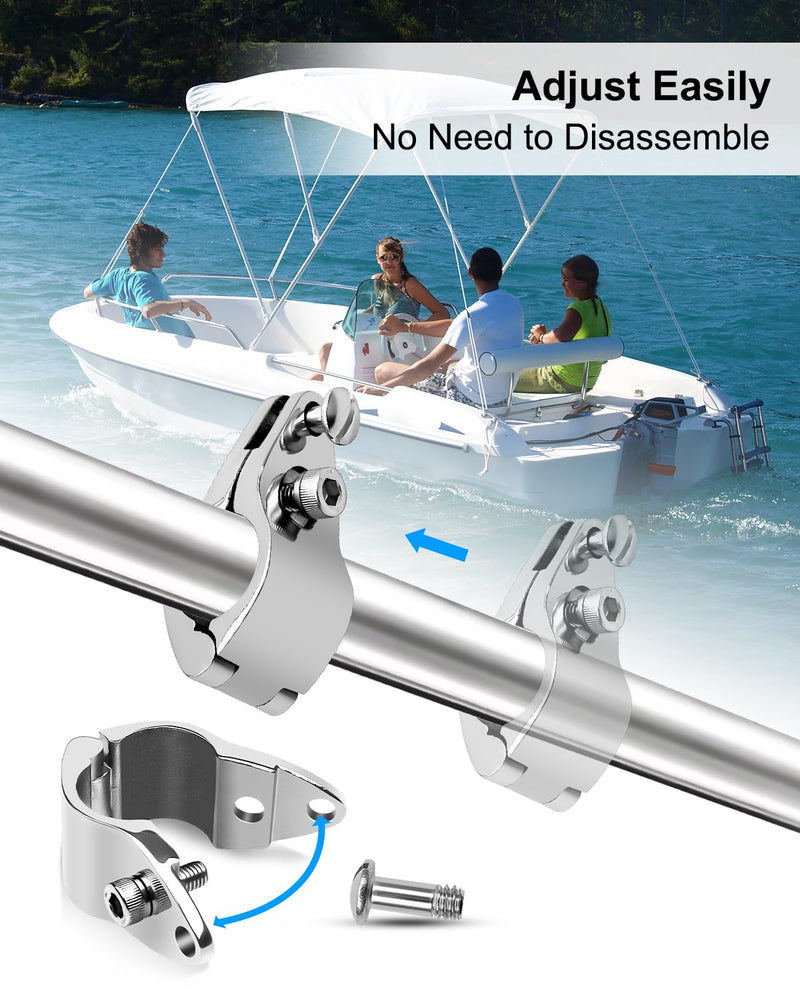 Bimini Top Jaw Slides for 7/8 Inch or 1 Inch Round Tubing, Heavy Duty Marine 316 Stainless Steel Bimini Top Hardware Fitting, External Eye End Top Hinged Jaw Slides 1''- B- 4PCS