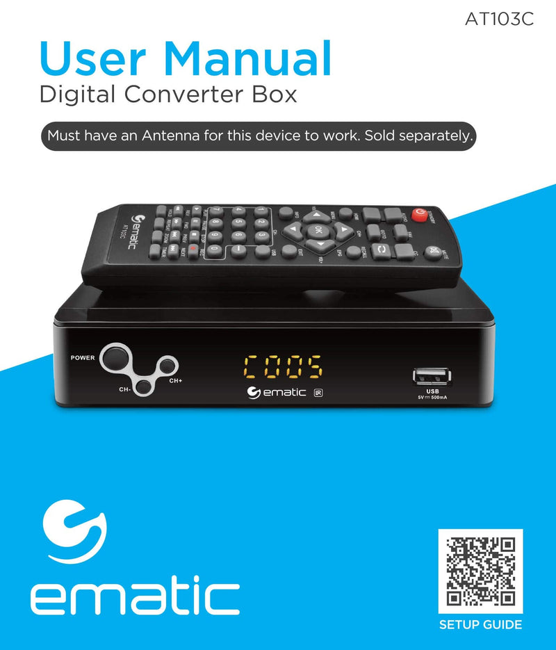  [AUSTRALIA] - Digital Converter, Ematic Digital TV Converter Box with Recording, Playback, & Parental Controls, AT103B (Non-Retail Packaging)