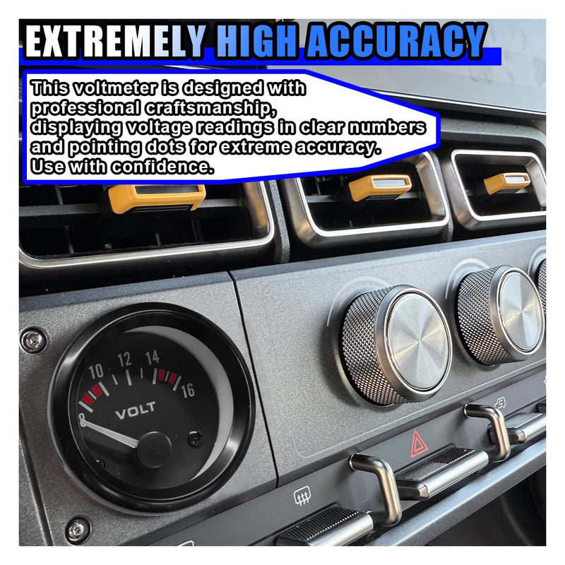 12V Car Voltmeter 2" 52MM Voltage Gauge Meter, Digital Automotive Voltmeter, Universal LED Light Electrical Vehicle Voltage Meter Gauge with Measure Range 8-16V
