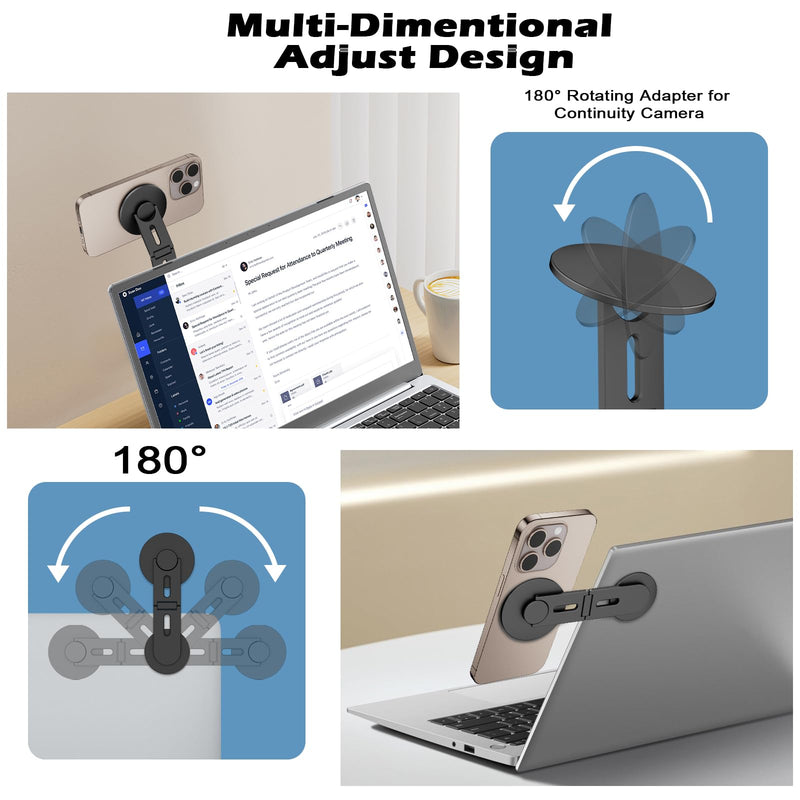 CloudValley Magnetic Phone Laptop Holder Mount, Foldable Hidden Portable Stand for iPhone 17/16/15/14/13 & All Phone, Clamp for Monitor Side, Compatible with Laptop, Desktop, Tesla Model 3/ Y, Black