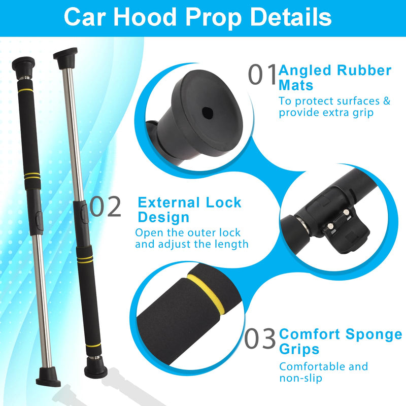Telescopic Hood Prop Rod, 29 to 40 inches Hood Prop Holder Tool for Car Trunk Universal Engine Support Bar Stainless Steel Material with Comfortable Sponge Handle Telescoping Adjustable