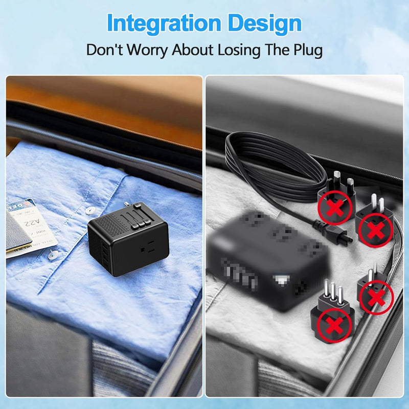 220V to 110V Voltage Converter US to Europe for Hair Dryer with Fast Charging 2 USB A 2 USB C, Power Converter Adapter Combo International Adapter A C G I (Black) Black