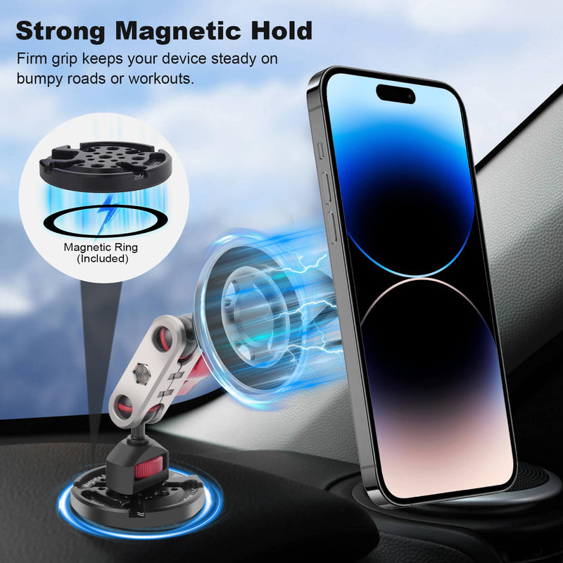 Came-TV Dual Magnetic Phone Holder with Dual Ball Head Magic Arm, Aluminum Gym Magnetic Phone Stand for Car/Gym/Tripod/Travel, Modular Car Phone Mount for iPhone Series/Magsafe Case (SY034)