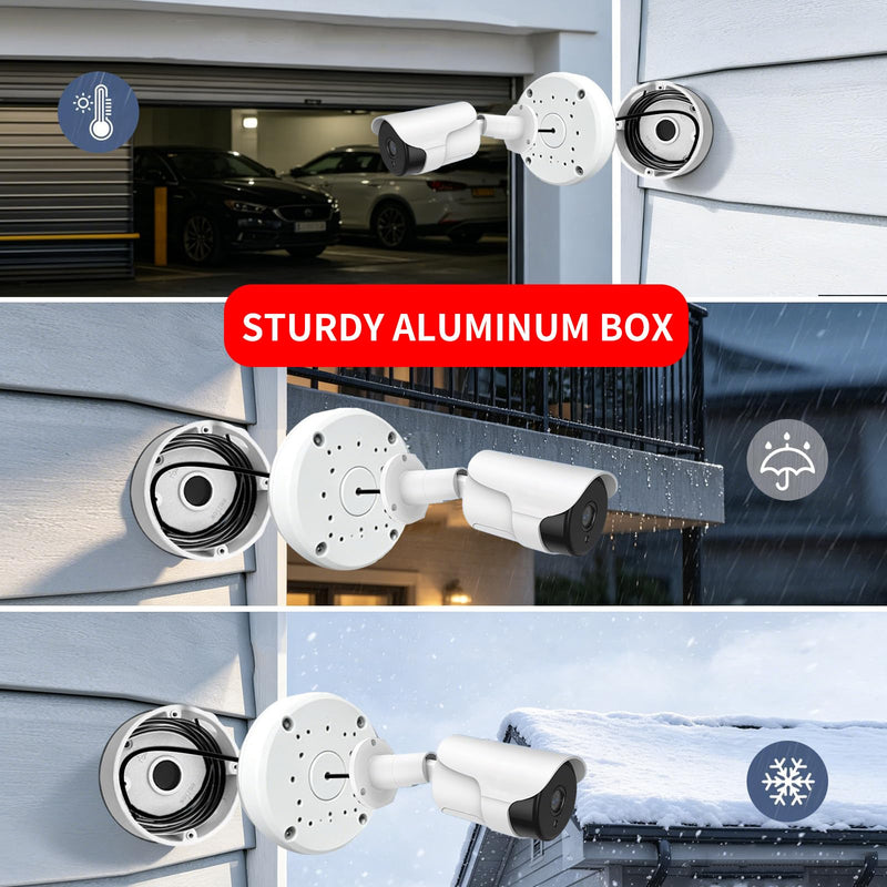 Outdoor Junction Box for Dome Camera Mount IP Security Cameras, White, Aluminum Metal Hide Cable Bracket, Rainproof, Round,4 Pack 4