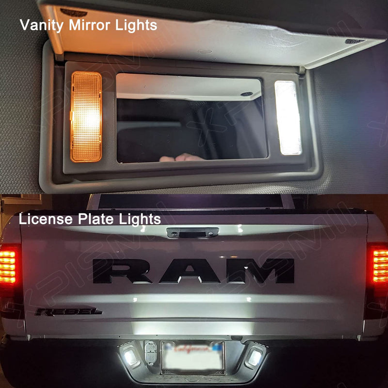 12 Piece 6000K White Ram Interior LED Light Kit Package Replacement for 2009 2010 2011 2012 2013 2014 2015 2016 2017 2018 Dodge Ram 1500 2500 3500, with Placement Diagram and Install Tool