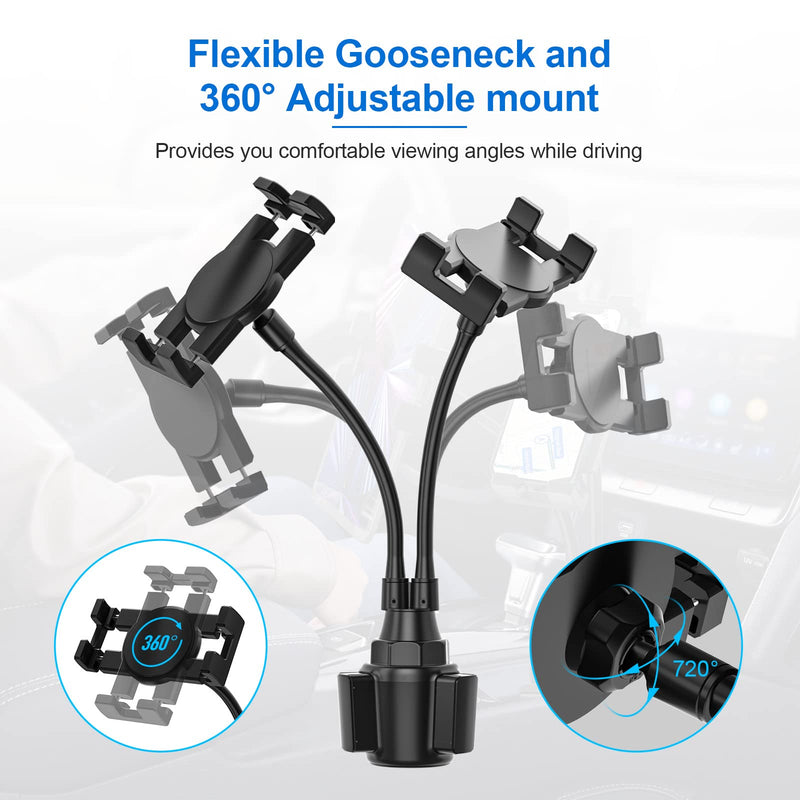 Dual Car Tablet Mount for Cup Holder, Gooseneck Car Cupholder Tablet Holder with Strong Long Arm 10" for 4-12.9" Devices, iPad Pro Air Mini, Galaxy Tabs, Huawei, iPhone, Tablets & Phones