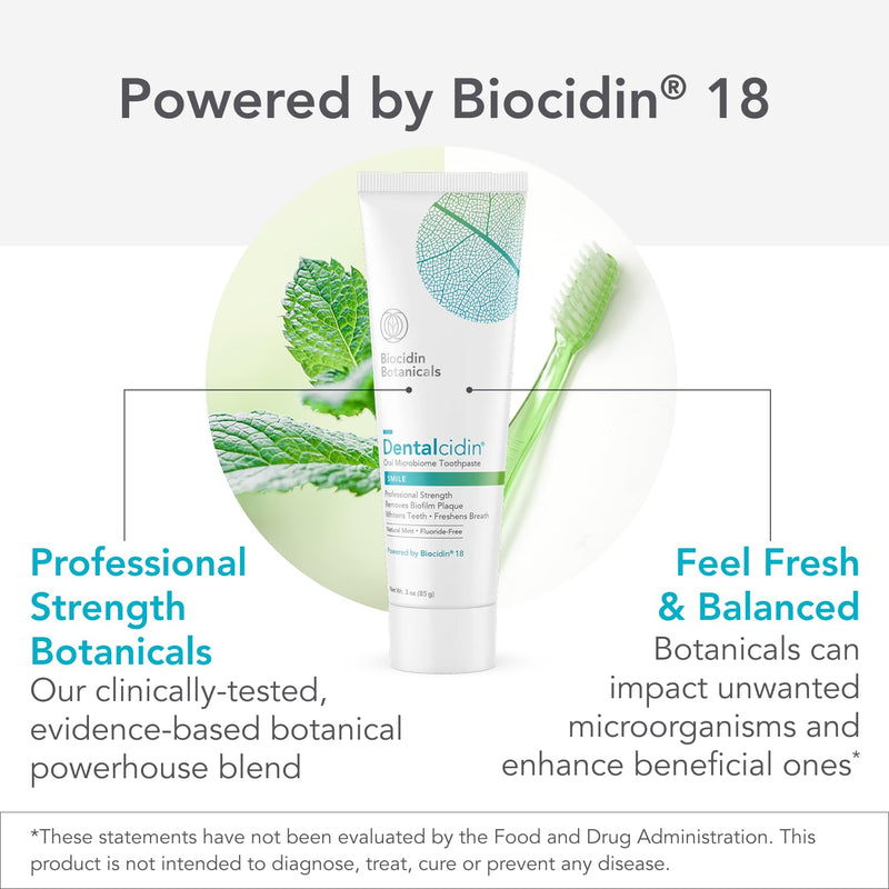Biocidin Dentalcidin Whitening Toothpaste - Mint Fluoride Free Toothpaste for Sensitive Teeth - 18 Botanical Blend - Promote a Healthy Oral Microbiome, Plaque Removal, Gum Health - Plant Based (3 oz) Dentalcidin Toothpaste
