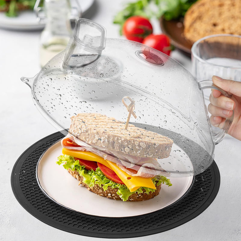 Microwave Splatter Cover for Food, Clear Microwave Lid with Water Steamer, Integrated Handle, Splatter Guard, 10” Plate Covers & 12" Mat, BPA-Free, Essential Kitchen Gadgets and Accessories 10.5"×10.5"×4.2" transparent