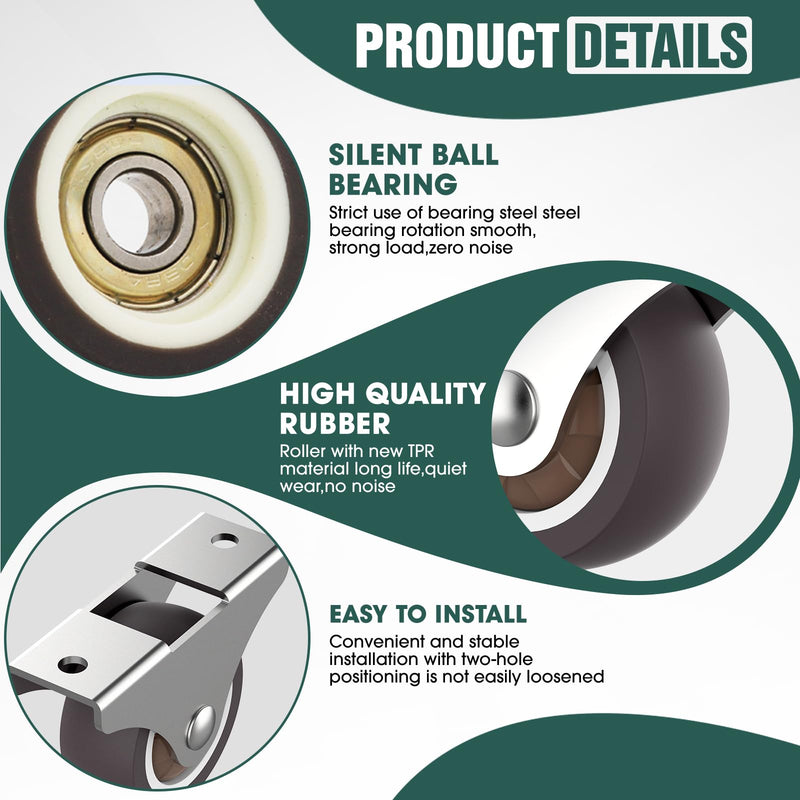 2 Inch Fixed Caster Wheels Low Profile for Furniture Drawers Storage Bins (Brown 8PCS) Brown 8PCS 2 inch