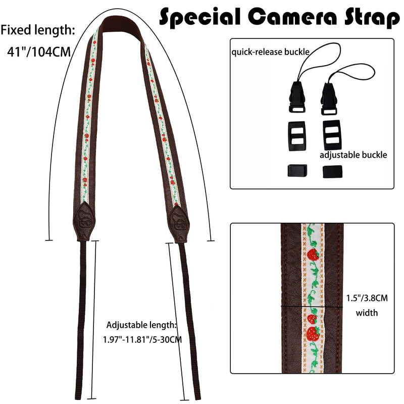 Neck Camera Strap, 1.5" Leather Camera Straps for Photographers, Adjustable Shoulder Belt for DSLR and Digital Camera Coffee Embroidery Camera Strap-08