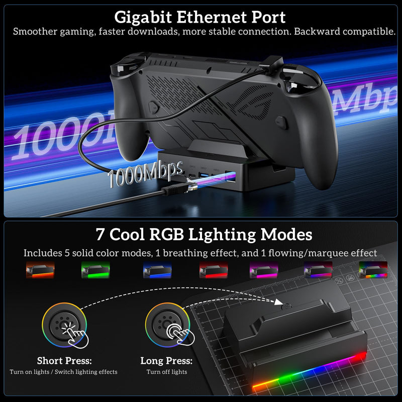 Docking Station for ROG Xbox Ally X, TanReginal Dock for Steam Deck/Legion Go, 6-in-1 ROG Ally Hub with 4K@120Hz HDMI, Gigabit Ethernet Port, 100W PD Fast Charging, Dual USB 3.2 Ports black