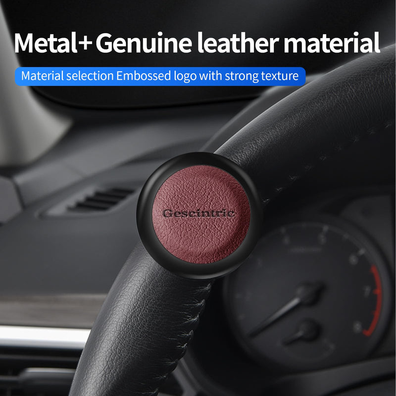 Car Steering Wheel knob Metal Sport knob Cow Leather Cover Spin Suicide knob fits Any car, Truck, Golf cart, Lawn Mower, Boat (red Cowhide) red cowhide