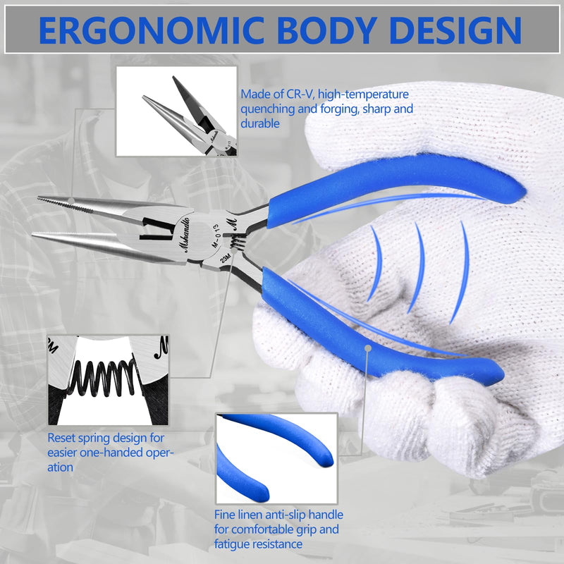 Needle Nose Pliers, mshandto Long Nose Pliers for Wire Bending, High Carbon Steel Needle Nose Plier, Serrated Jaw Pliers for Jewelry Making Electronics Repair Object Grasping Craft Making 5"-1Pack