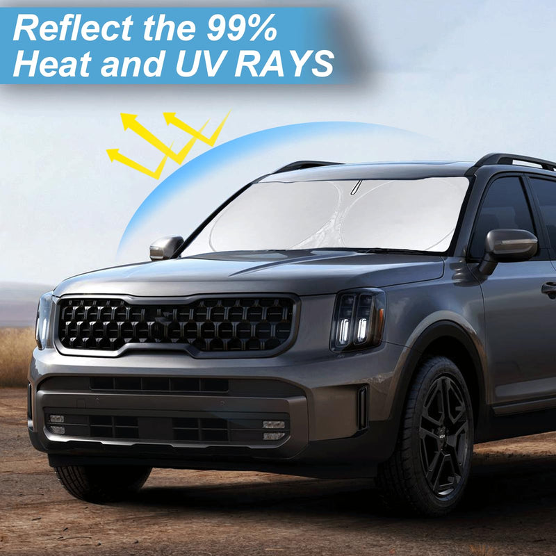 Custom Fit Telluride Windshield Sunshade for Kia Telluride 2020-2025 Front Window Shades Cover for Windshield Sun Visor Protector 210T Reflector Block Heat and Sun Protection Cooler Car Accessories for Kia Telluride 20-25