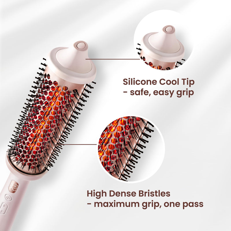 GLAMUP® Beauty Infrared Thermal Brush 45mm, Fine Damaged Hair Blowout Look | Healthier Heat for High-Gloss Shine, Extended Barrel Volumizer, Anti-Frizz Soft Waves & Face-Framing Flicks, Dual Voltage Whisper Pink