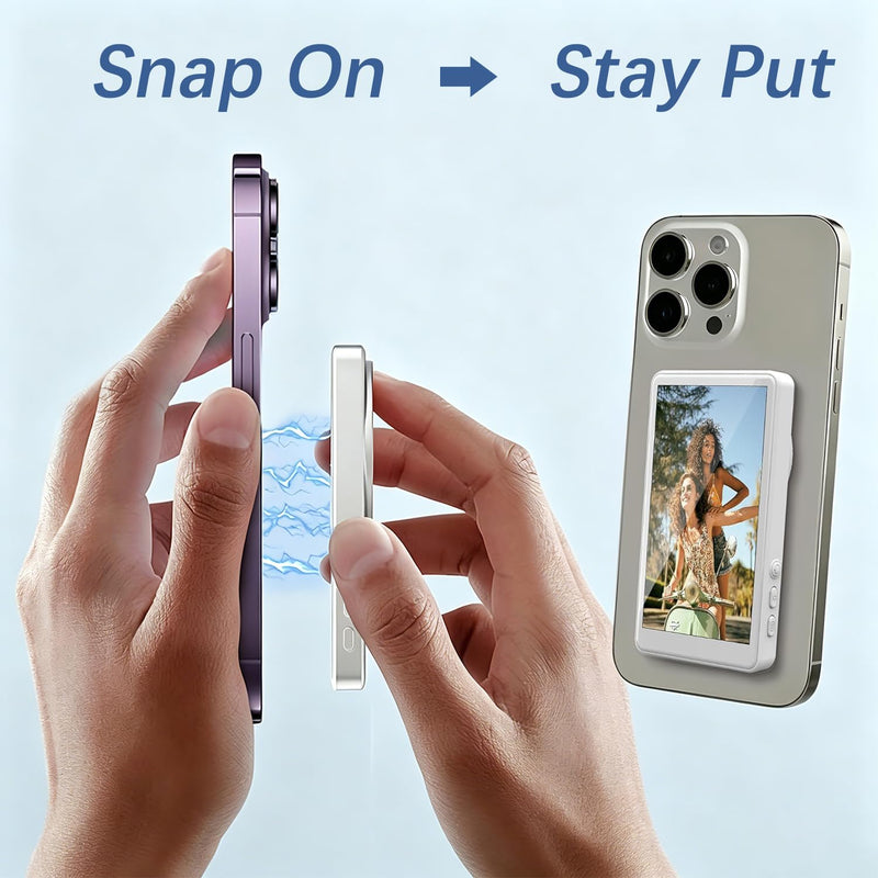 Wireless Magnetic Selfie Monitor Screen for iPhone 16 & older & Android | Bluetooth Remote Control; 1800mAh; Up to 3 Hours Runtime (Not for Google Pixel)