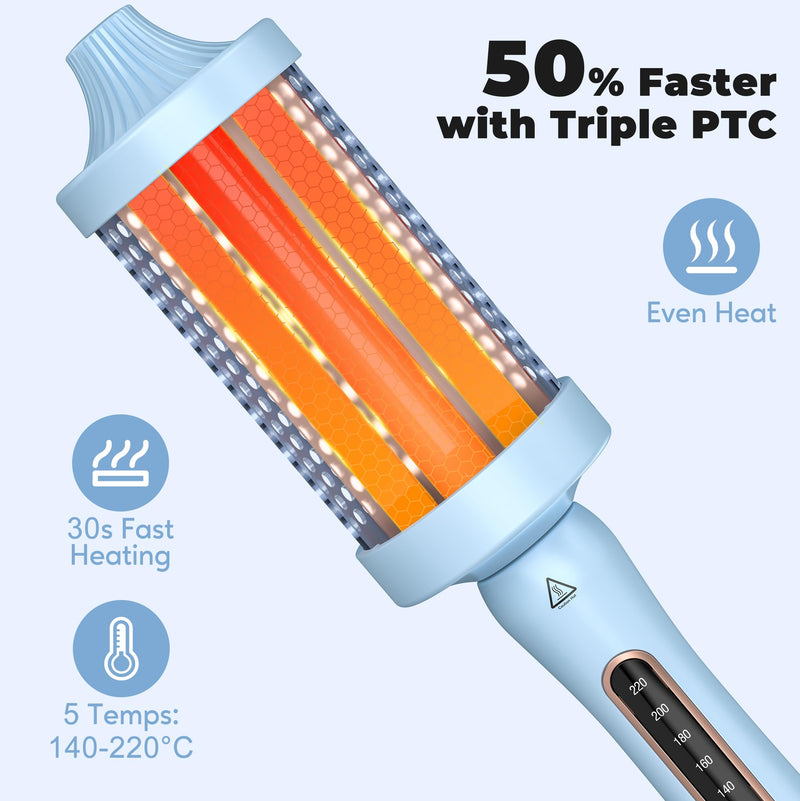 Farery Thermal Brush Ceramic Tourmaline Ionic Curling Iron, 60MM Volumizing Hot Brush Create Root Volume & Loose Curls, 5 Temperatures Heated Volumizer, Dual Voltage