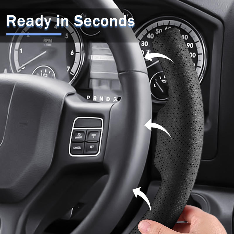 Steering Wheel Cover for Ram 1500, Car Steering Wheel Cover for Dodge Ram 1500 (2012-2018) 1500 Classic(2019-2023) 2500(2012-2018) 3500(2012-2018) 5500(2012-2018), Perforated Black Black Perforated Leather RAM 1500 (2012-2018)