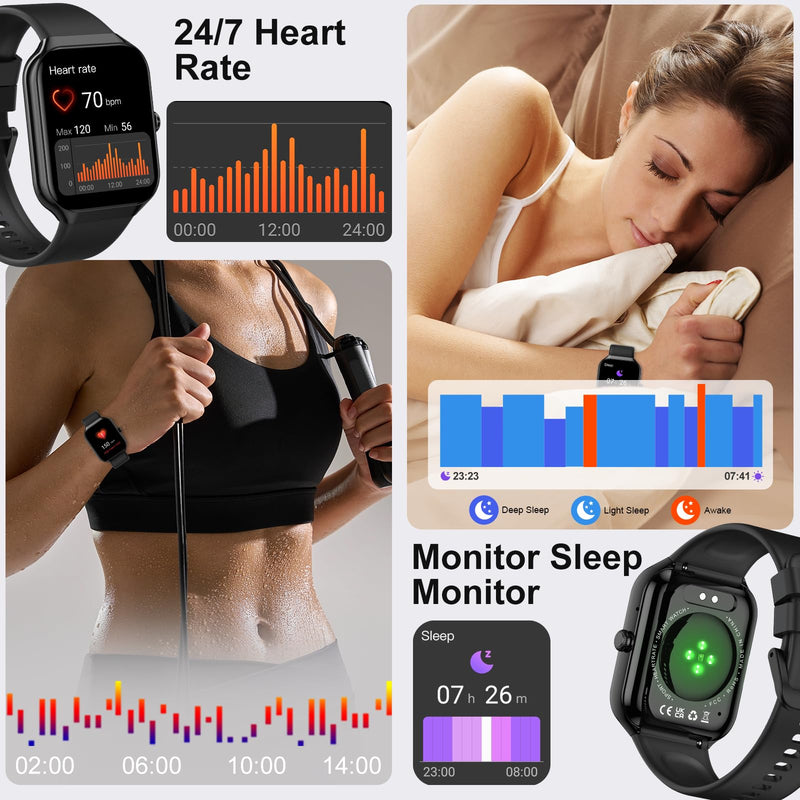 Smart Watch for Men Women (Answer/Make Call), Fitness Watch with Heart Rate/Sleep Monitor/Pedometer/Calories,2026 New Smartwatch IP68 Waterproof,113+ Sports Modes, Activity Tracker for Android iOS Pitch black