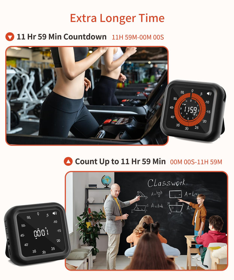 Digital Visual Timer - Large Display Magnetic Countdown Timer with Adjustable Volume and Brightness, 11H59M Memory Function for Kitchen, Classroom, Study Time Management, Seniors & Teachers Black