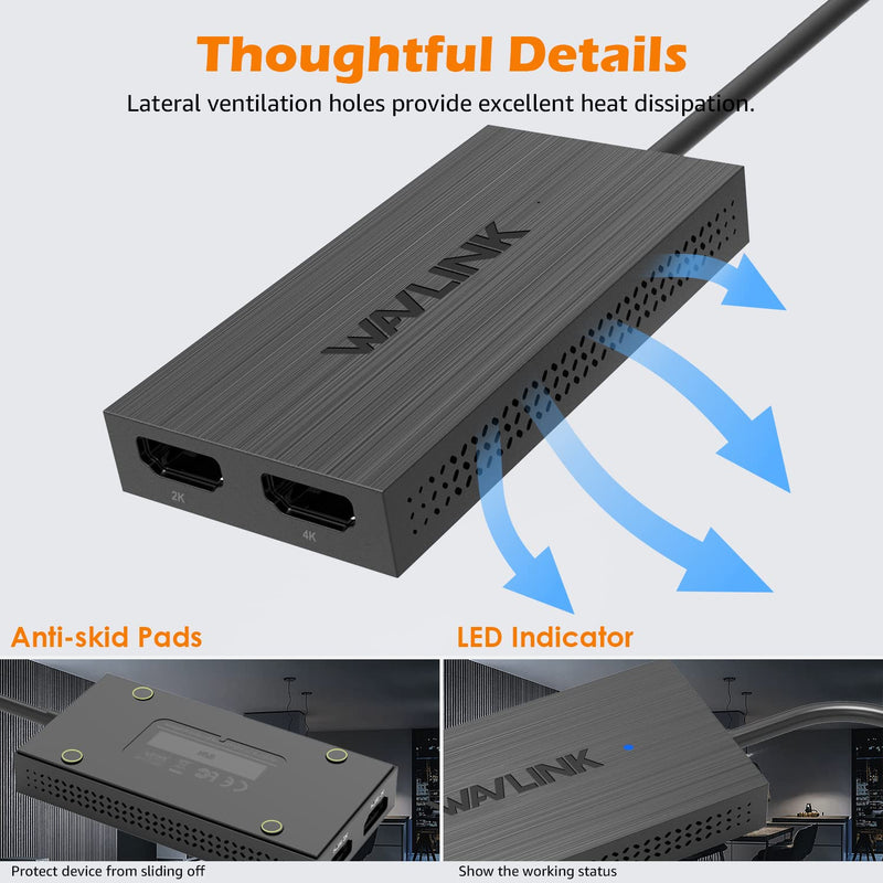 WAVLINK USB C or USB 3.0 to Dual HDMI Adapter, 4K and 1080p External Video Display, Compatible with M1/M2 MacBook, Windows, ChromeOS, Android 7.1+, NOT Support Linux, iPad OS USB to Dual HDMI Adapter