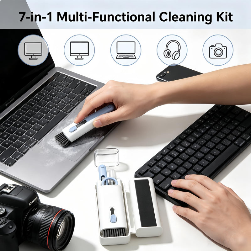 Keyboard Cleaning kit - 7 in 1, Keyboard Cleaner, Multifunction Brush with Key Extractor for Headphones, Keyboards, displays and Smartphones (with Cleaning Liquid Included)