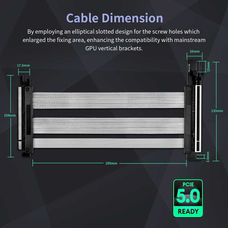 PCIE 5.0 Riser Cable with 3 Slots Vertical GPU Mount Bracket Kit, Gen 5 GPU Graphics Card Extension Cable, PCI-E 16X 128GB/s Compatible with PCIE 4.0 and WRX80/ 90E, RTX4090/ 5090/ RX7900XTX, 200mm