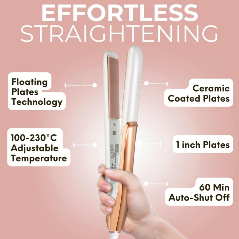 Lily England Hair Straighteners for Women, 2-in-1 Flat Iron & Curler Rose Gold