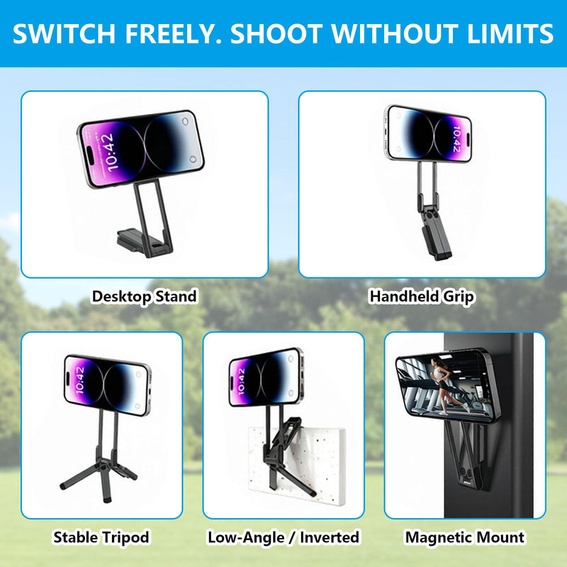 Magnetic Phone Tripod for MagSafe,5-in-1 Mini Tripod Mount | 52N Strong Magnet Foldable Hook Phone Stand with Arca Quick Release & 1/4" Arri Hole for iPhone, Vlog, Travel, Desk