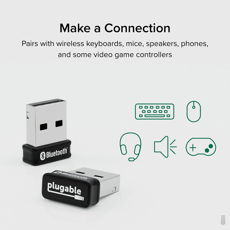 Plugable USB Bluetooth Adapter for PC - Connect Up to 7 Devices, Headphones, Speakers, Keyboard, Mouse, Printer, Enhanced Range & Audio, Compatible with Windows 11, 10, and 8