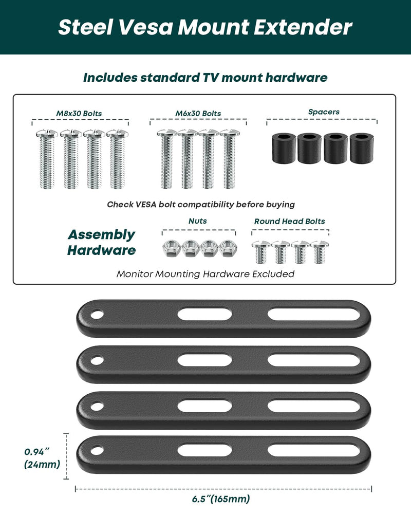 Vesa Mount Adapter for 32-55'' Screens - LCD LED TV Mount Extension Bracket, TV Mount Adapter Plate for VESA up to 400x400mm, Black 200mm extension