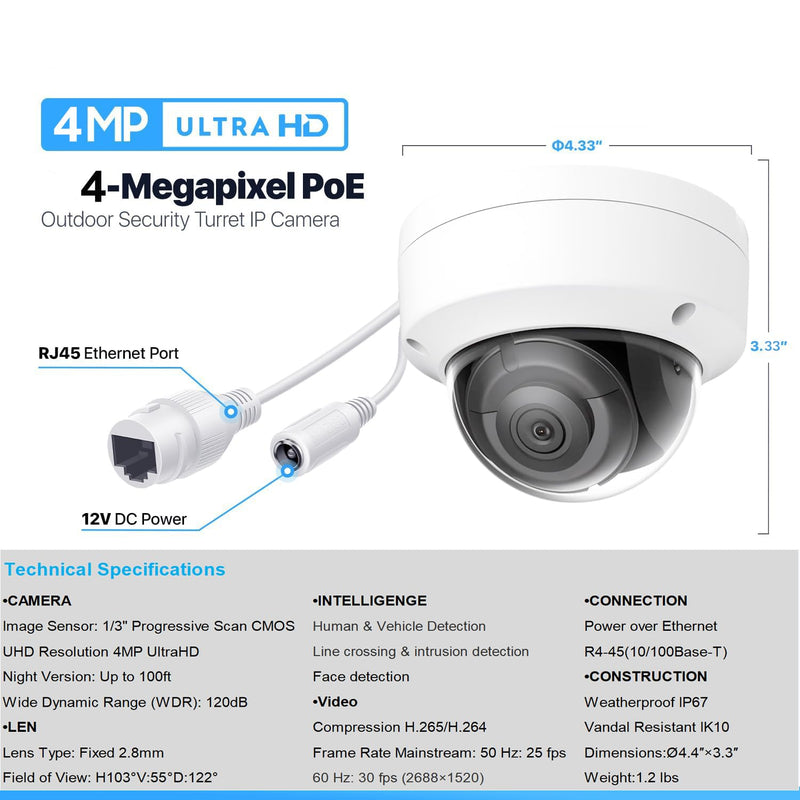 DS-2CD2143G2-I 4MP AcuSense POE IP Dome Camera Outdoor, 2.8mm Wide Angle, 3-Axis, WDR, IP67, IK10, H.265+ with Human and Vehicle Detection DS-2CD2143G2-I