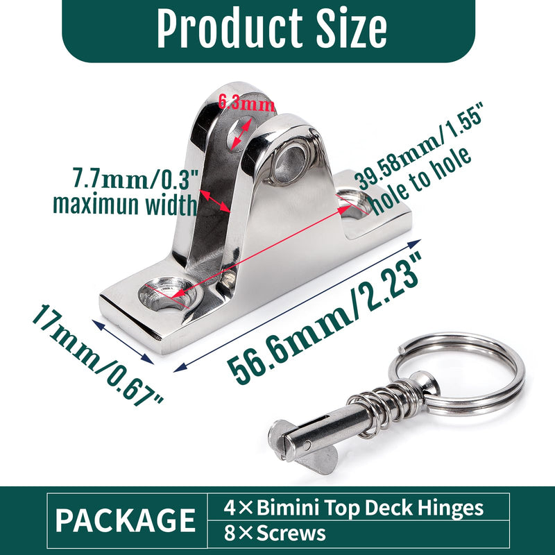 4X Bimini Top Deck Hinge with Pin and Ring (4, 4 Pcs)