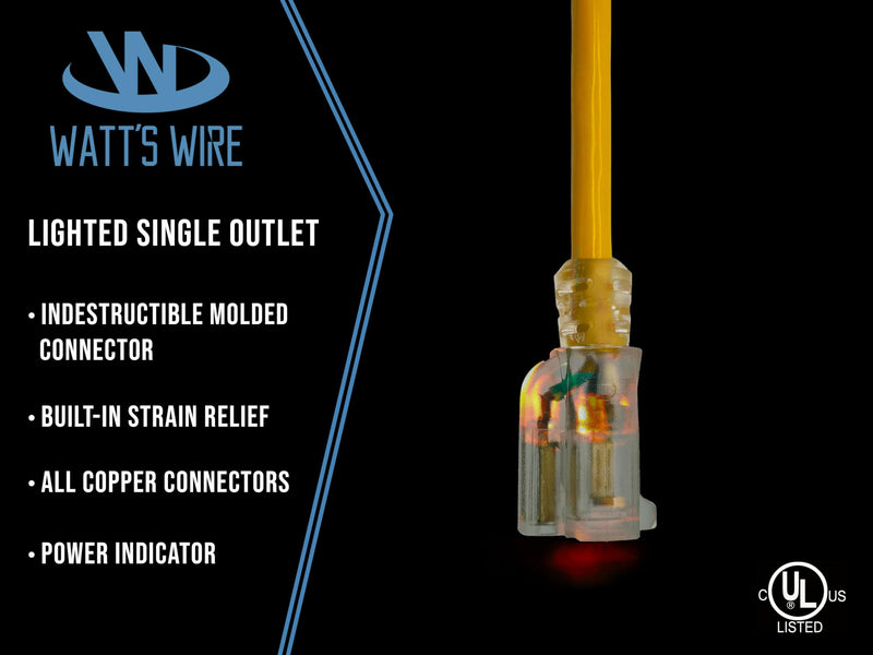 15 ft Outdoor Extension Cord Waterproof - 12 Gauge Heavy Duty Extension Cord 15 ft - Lighted Outdoor Extension Cords - Watts Wire - 15' Grounded - extensiones electricas Yellow
