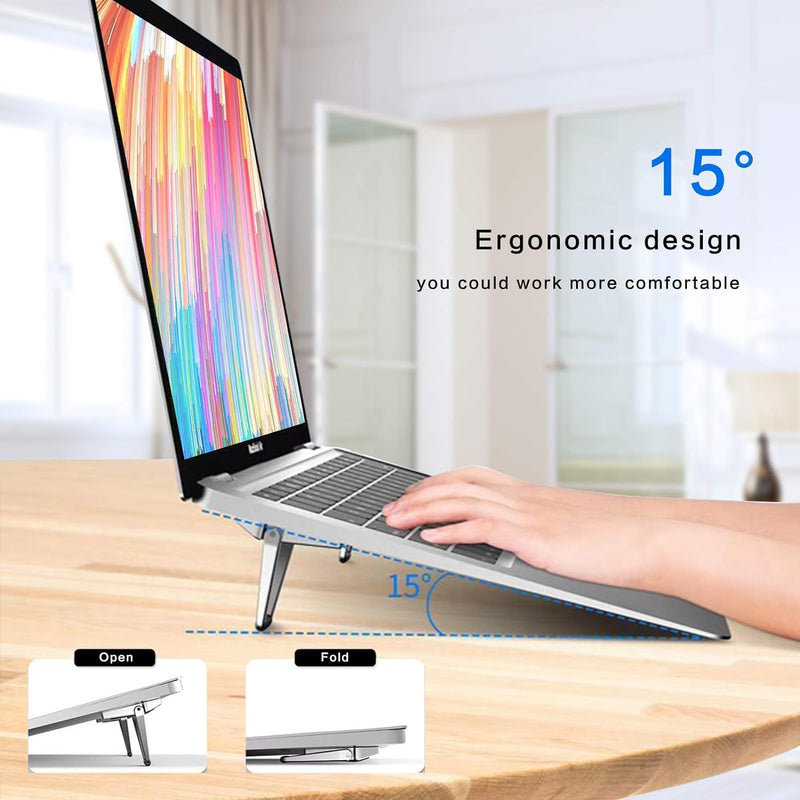 Laptop Stand Portable, Zinc Alloy Laptop Mini Stand, Laptop Riser Invisible, Ergonomic Laptop Stand Cooling Suitable for 12-20 Inches Laptop (Pair of 1), Silver Pair of 1