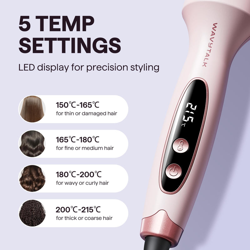 Wavytalk Blowout Boost Thermal Round Brush for Dry Hair Blowout Look | Negative Ion Tech, Tourmaline Ceramic, Less Damage, Makes Hair Smooth & Wavy, 5 Temperature Settings, Dual Voltage, Pink Sakura Pink