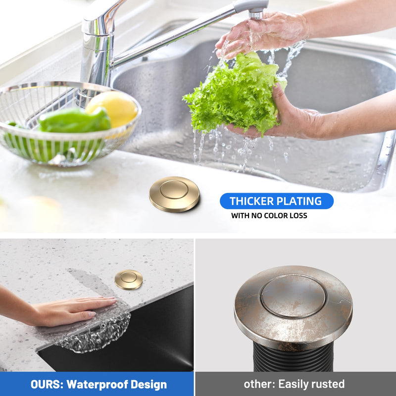 Garbage Disposal Air Switch Kit -Professional, Dual Outlet Sink Top Waste Disposer On/Off, Air Switch Button, UL Listed, Long/3.6“, Champagne Bronze Long/3.6"