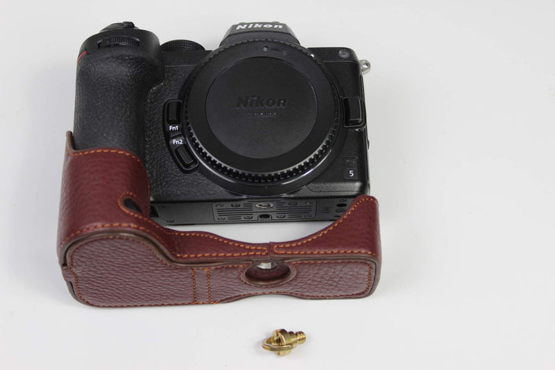 Z7 Z6 Z5 Case, BolinUS Handmade Genuine Real Leather Half Camera Case Bag Cover for Nikon Z5 Z6/Z6II Z7/Z7II Bottom Opening Version + Hand Strap (Coffee) Coffee