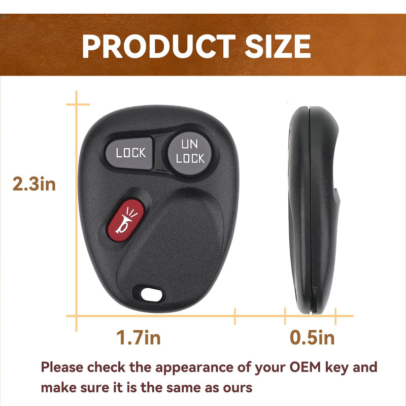 2PCS Key Fob Replacement for 1998 1999 2000 2001 2002 Chevrolet Chevy Silverado Suburban Tahoe GMC Yukon Sierra Oldsmobile Fit for Car Owner Replace or Spare Key 3-Button KOBLEAR1XT, KOBUT1BT