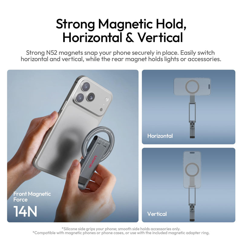 ULANZI MA62 Magnetic Phone Tripod Stand, Ultra-Slim 0.33in Pocket-Sized Foldable Kickstand, N52 Magnet Aluminum Alloy Mantis Hook Desktop Mount, 2.22oz Portable Mini Tripod for iPhone Android