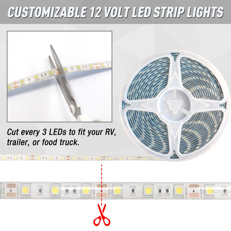 20FT RV Awning LED Light Strip, 12V Fixed Brightness Camper Awning Lights Waterproof, Motorhome Exterior Underglow Lighting Strips Kit for Canopy Parties BBQ Food Truck Decor